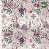 Digitally Printed Fabric with Islamic Motifs and Floral Ramadan Themes in Lilac, Beige and Pink